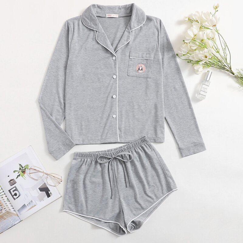 

Rabbit Graphic Shorts PJ Set, Grey