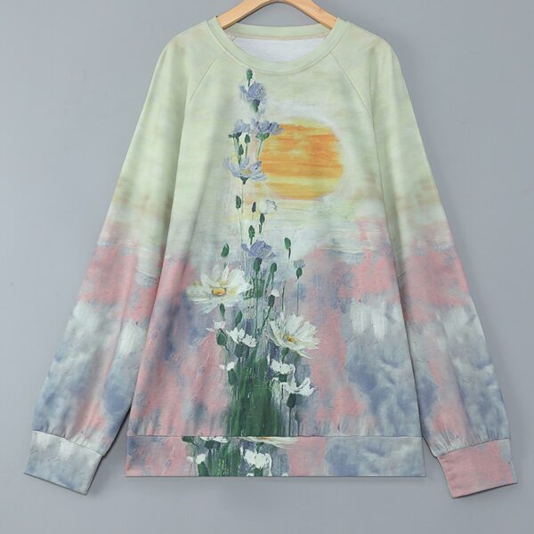 

Plus Oil Painting Print Raglan Sleeve Sweatshirt, Multicolor