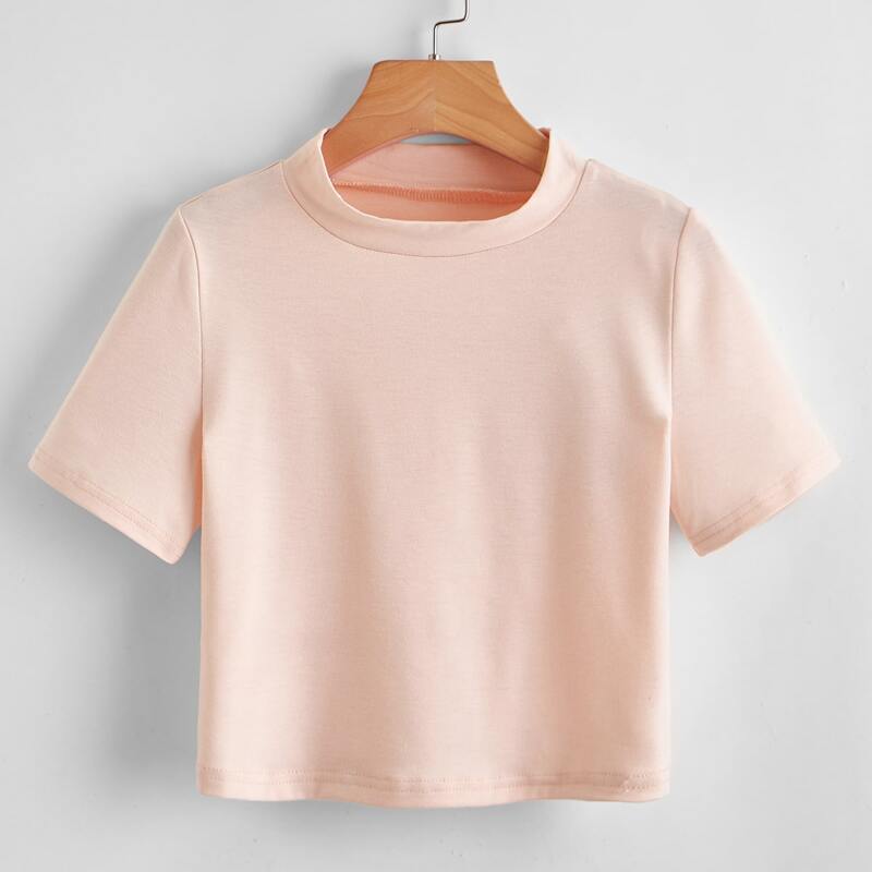 

Mock Neck Crop Tee, Baby pink