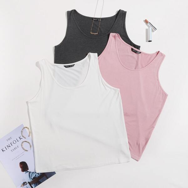 

3pcs Scoop Neck Tank Top, Multicolor