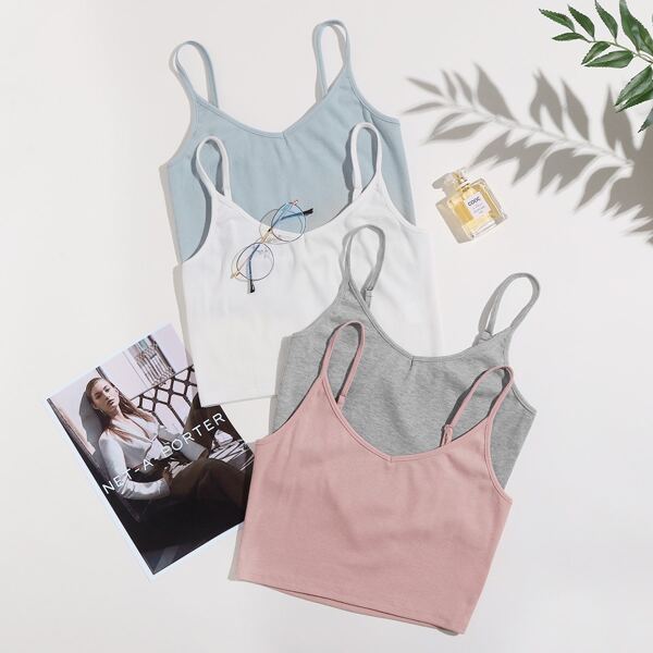 

4pcs Solid Crop Cami Top, Multicolor