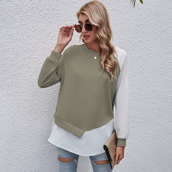 

Raglan Sleeve Colorblock Pullover, Olive green