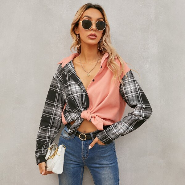 

Single Breasted Plaid Blouse, Multicolor