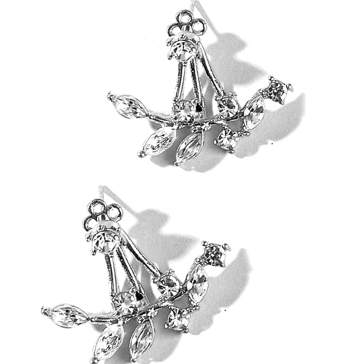

1pair Rhinestone Leaf Ear Jacket, Silver