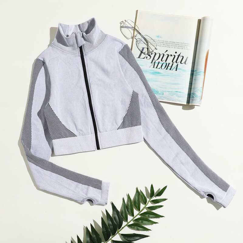 Zip Up Stripe Sports Jacket, Light grey