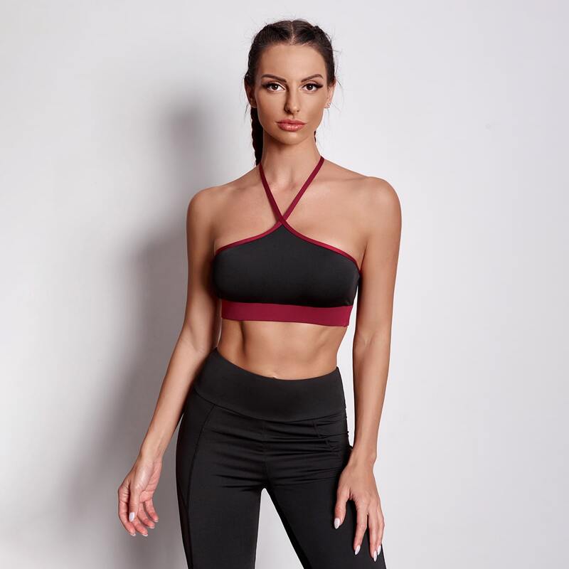 

Contrast Binding Criss Cross Back Sports Bra, Multicolor