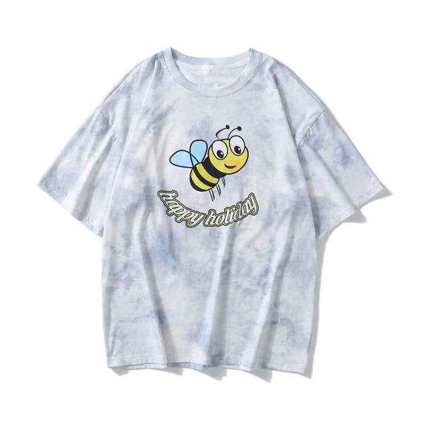 

Men Cartoon And Slogan Graphic Tie Dye Tee, Multicolor