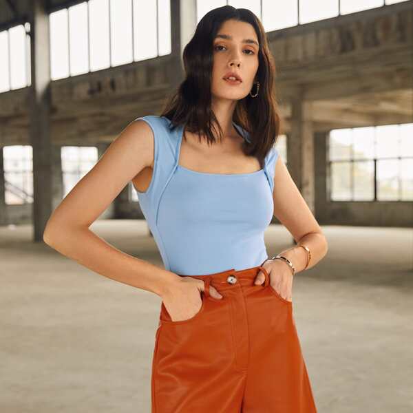 

Solid Bolero Shrug Tank Top, Pastel baby blue