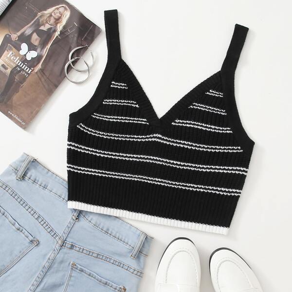 

Striped Knit Top, Black