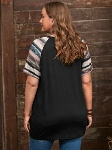 EMERY ROSE 大碼條紋袋鼠口袋插肩袖T恤 - 黑色 - 查看 2