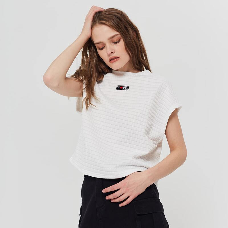

Embroidery Detail Waffle Knit Tee, White
