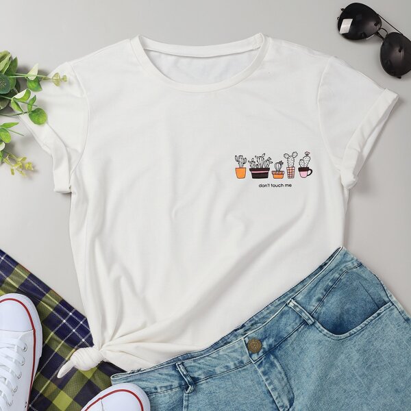 

Cactus & Slogan Graphic Tee, White