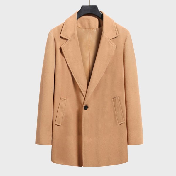 

Men Lapel Collar Single Button Overcoat, Camel