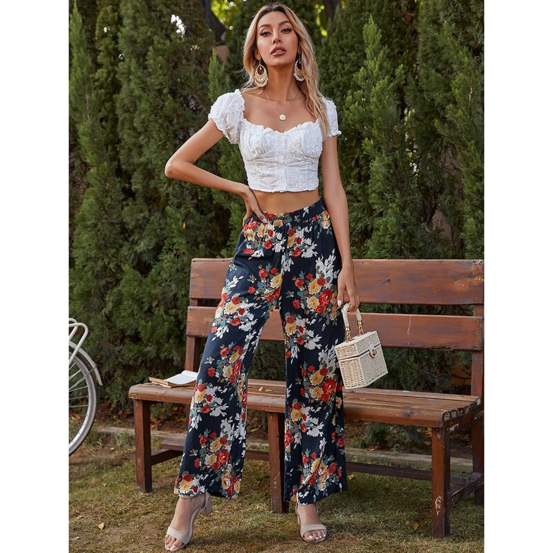 

Floral Print Wide Leg Pants, Multicolor