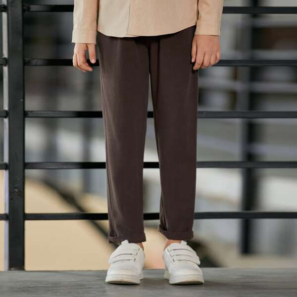 

Boys Solid Straight Leg Pants, Chocolate brown