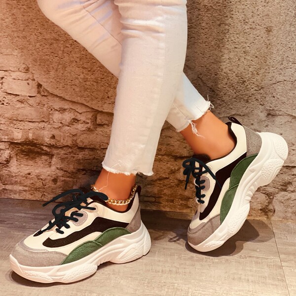 

Color Block Lace-up Front Chunky Sneakers, Multicolor