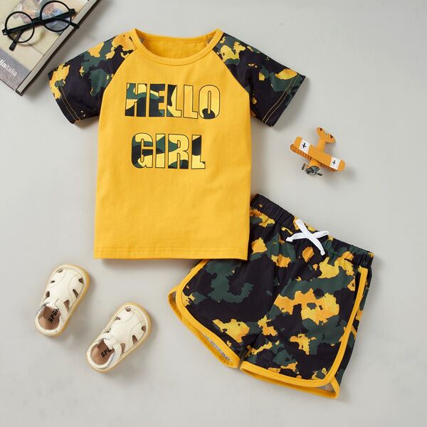 

Toddler Girls Letter & Camo Tee With Shorts, Multicolor