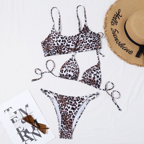 

Leopard Thong Bikini Swimsuit, Multicolor