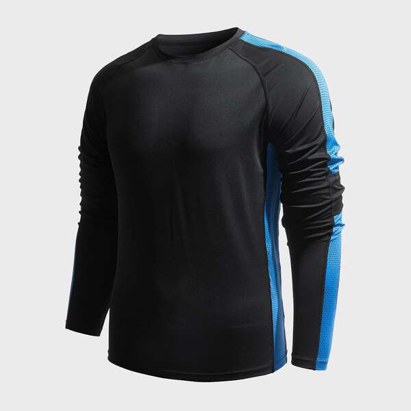 

Men Contrast Panel Raglan Sleeve Sports Tee, Black