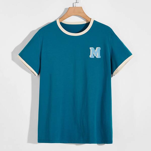 

Men Letter Graphic Ringer Tee, Teal blue