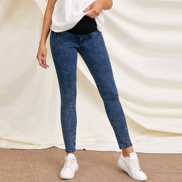 

Maternity High Waist Mixed Media Jeans, Dark wash