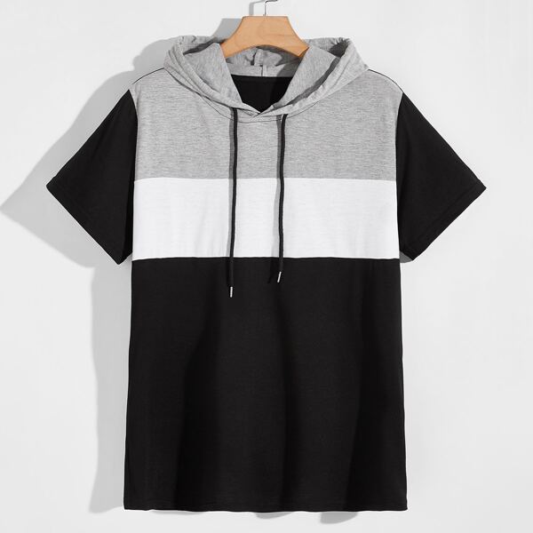 

Men Colorblock Drawstring Hooded Tee, Multicolor