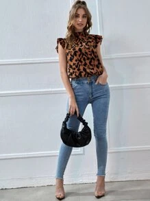 SHEIN Privé 荷葉邊滿版圖案上衣