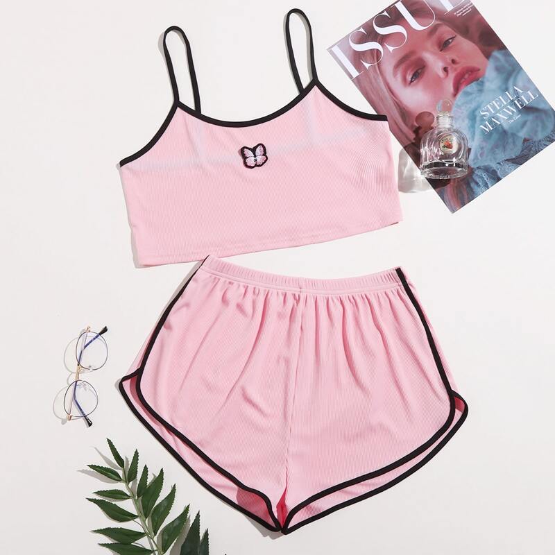 

Butterfly Patched Shorts PJ Set, Pink
