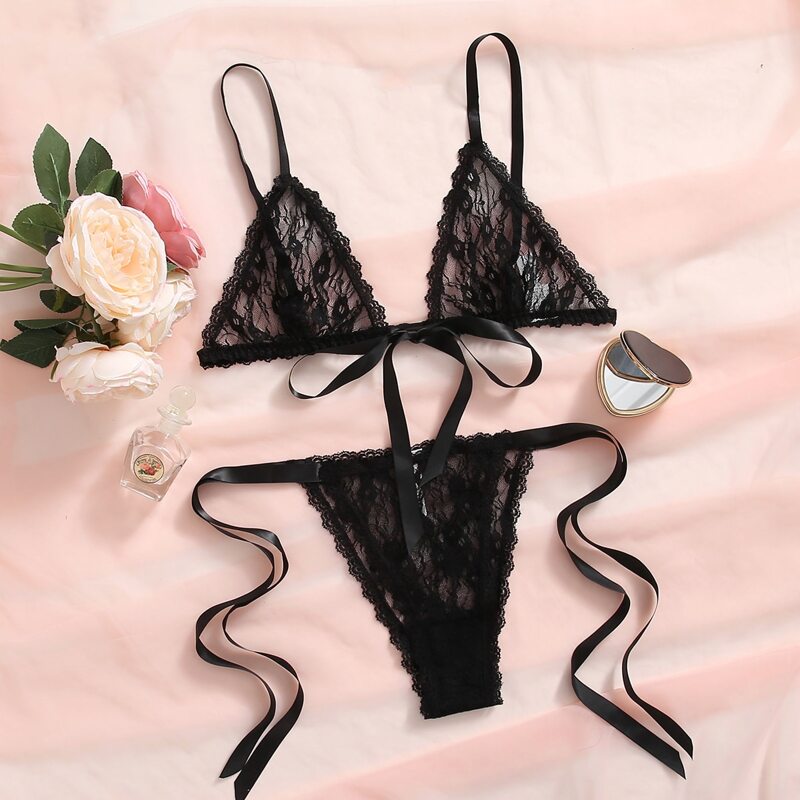 

Lace Knot Lingerie Set, Black