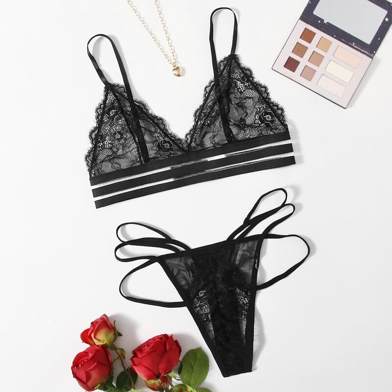 

Lace Cut-out Lingerie Set, Black