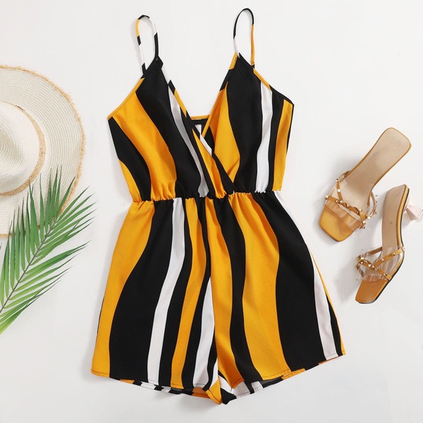 

Colorblock Striped Cami Romper, Multicolor