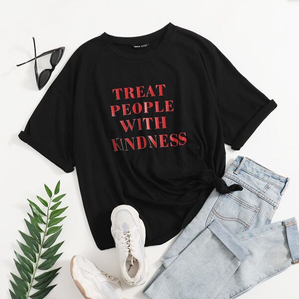 

Slogan Graphic Drop Shoulder Tee, Black