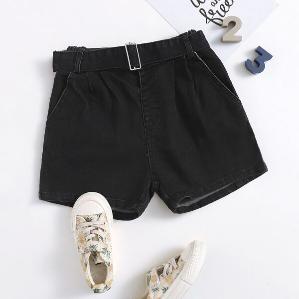 

Toddler Girls Belted Denim Shorts, Black