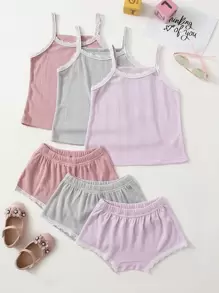 Young Girls 6 Packs Lace Insert PJ Set - Multicolor - View 1