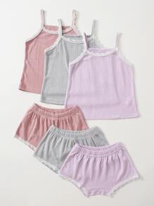 Young Girls 6 Packs Lace Insert PJ Set - Multicolor - View 4