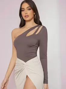 SHEIN BAE One Shoulder Cutout Detail Top - Dusty Purple - View 3