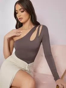 SHEIN BAE One Shoulder Cutout Detail Top - Dusty Purple - View 4