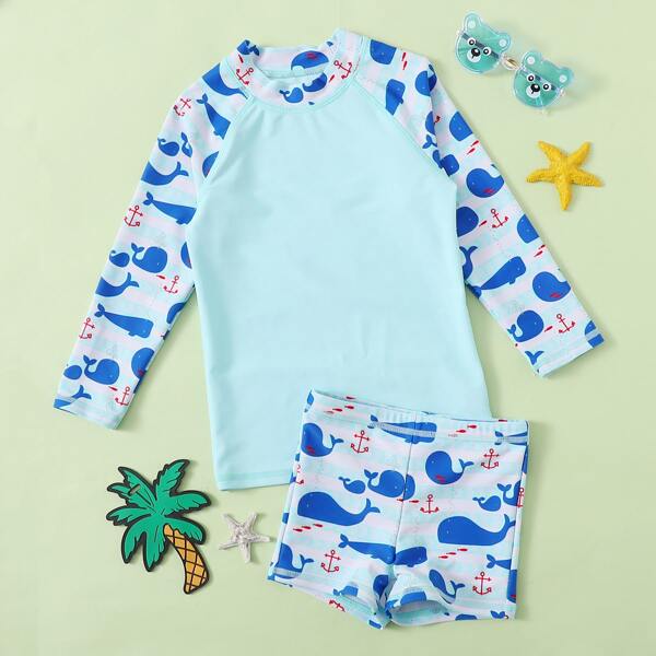 

Toddler Boys Whale & Anchor Print Swimsuit, Blue