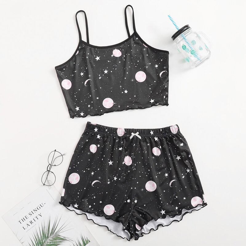 

Galaxy Print Shorts PJ Set, Black
