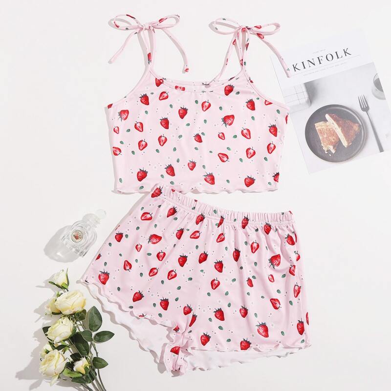

Strawberry Print Shorts PJ Set, Multicolor