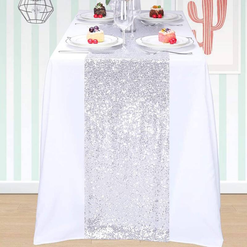 

1pc Party Glitter Table Runner, Silver