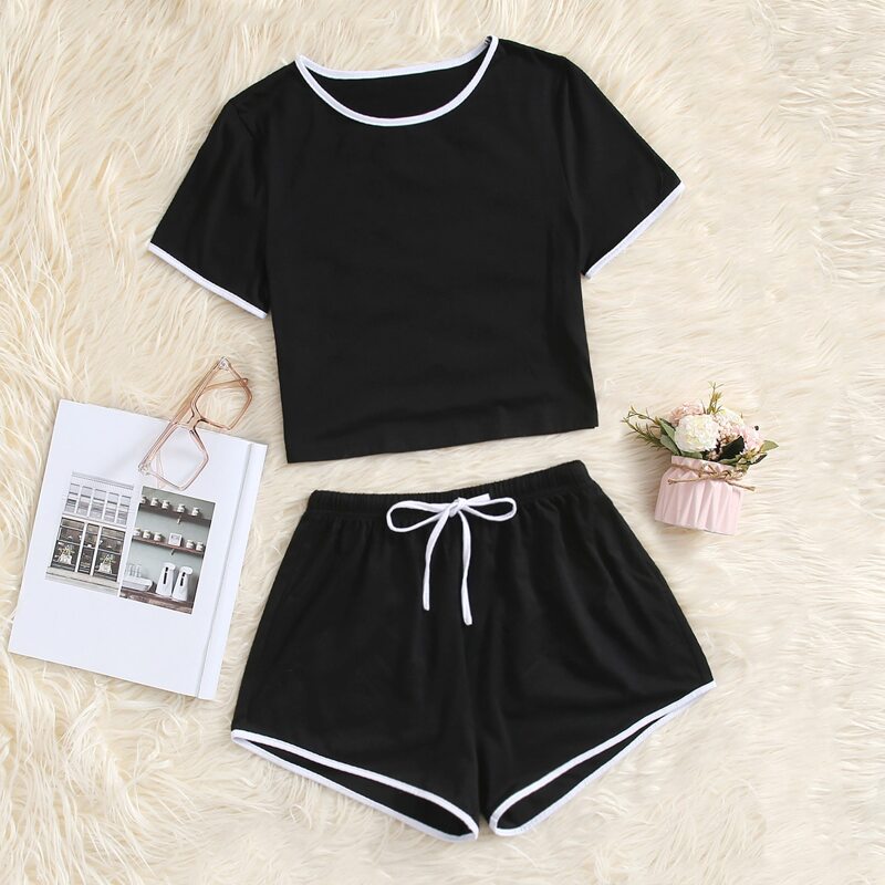 

Contrast Binding Shorts PJ Set, Black