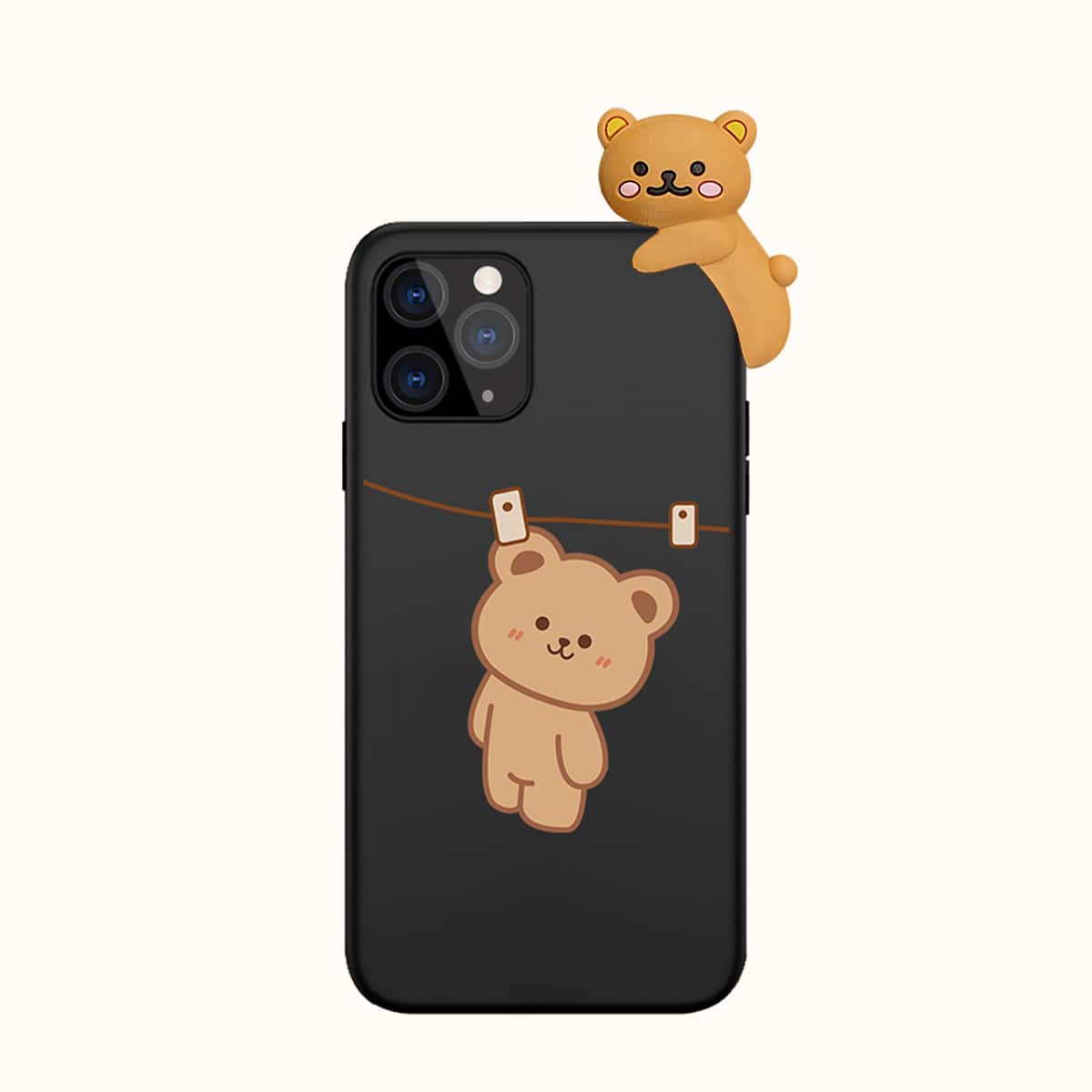 

3D Bear Decor Cartoon Graphic Phone Case, Brown
