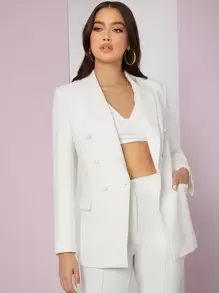 SHEIN BAE Peak Collar Double Breasted Blazer - White - View 1