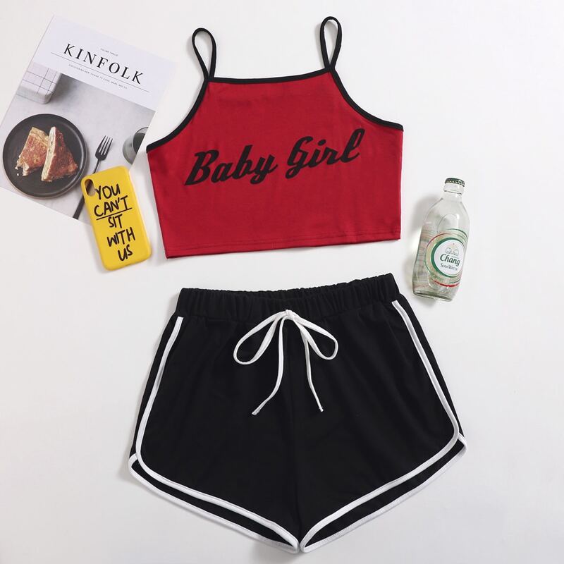 

Letter Graphic Shorts PJ Set, Multicolor