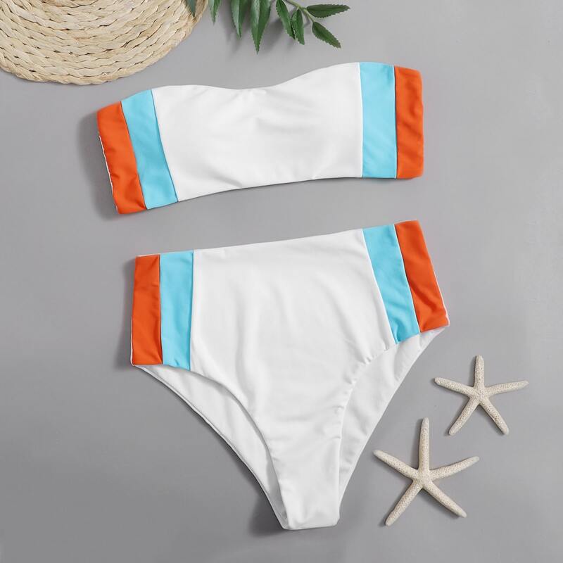 

Stripe High Waist Bikini Swimsuit, Multicolor