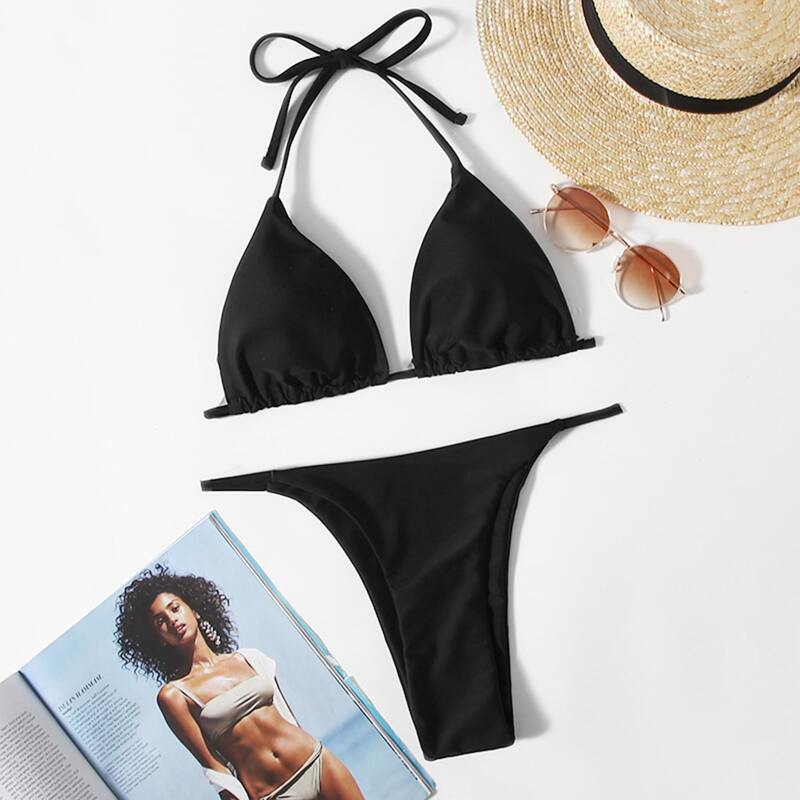 

Triangle Thong Bikini Swimsuit, Black