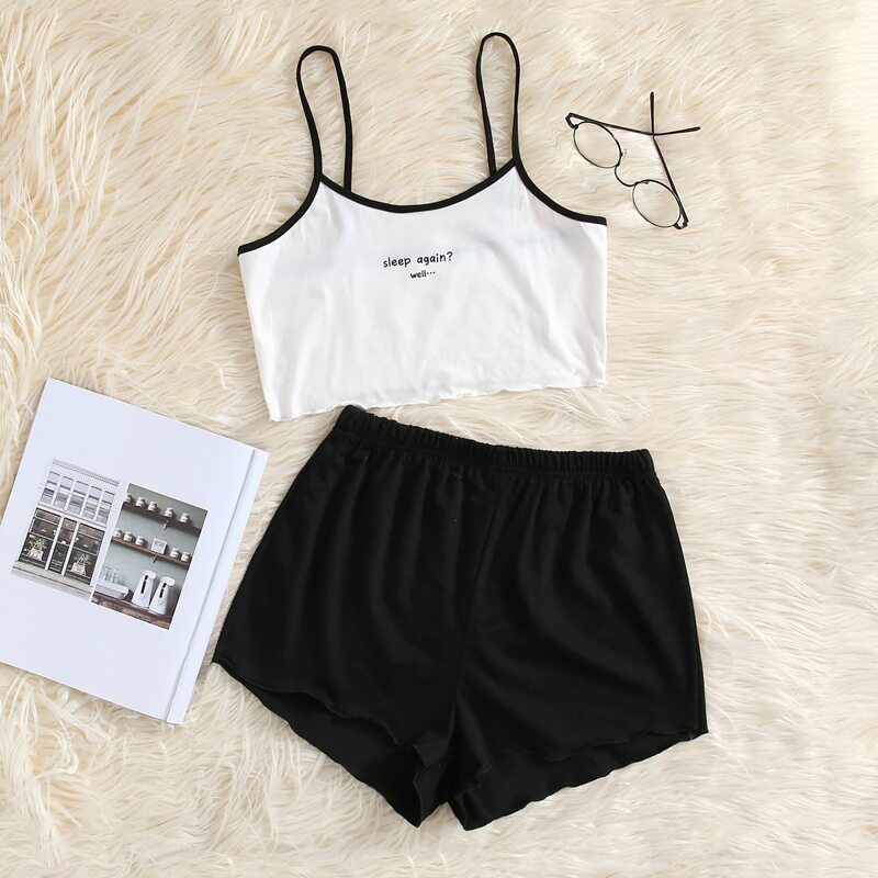 

Letter Graphic Shorts PJ Set, Black and white