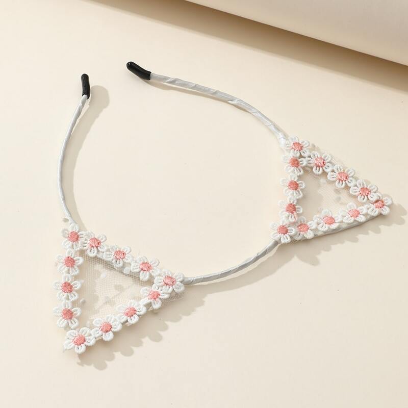 

1pc Floral Cat Ear Headband, White
