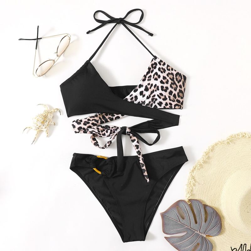 

Leopard Wrap Bikini Swimsuit, Multicolor